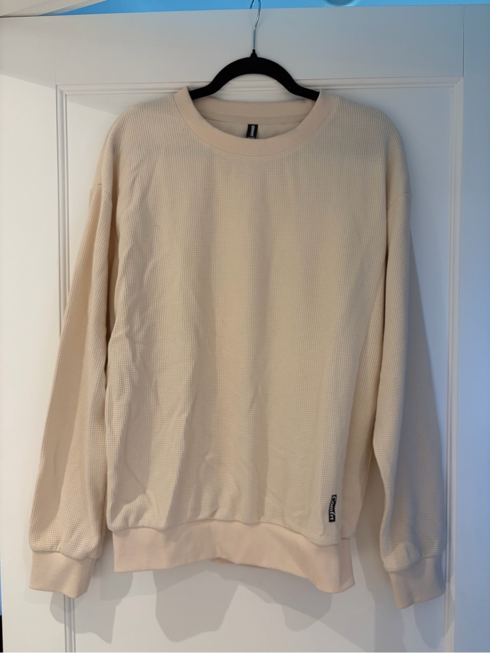 Comfort Waffle-Knit Crewneck Sweatshirt in Cream